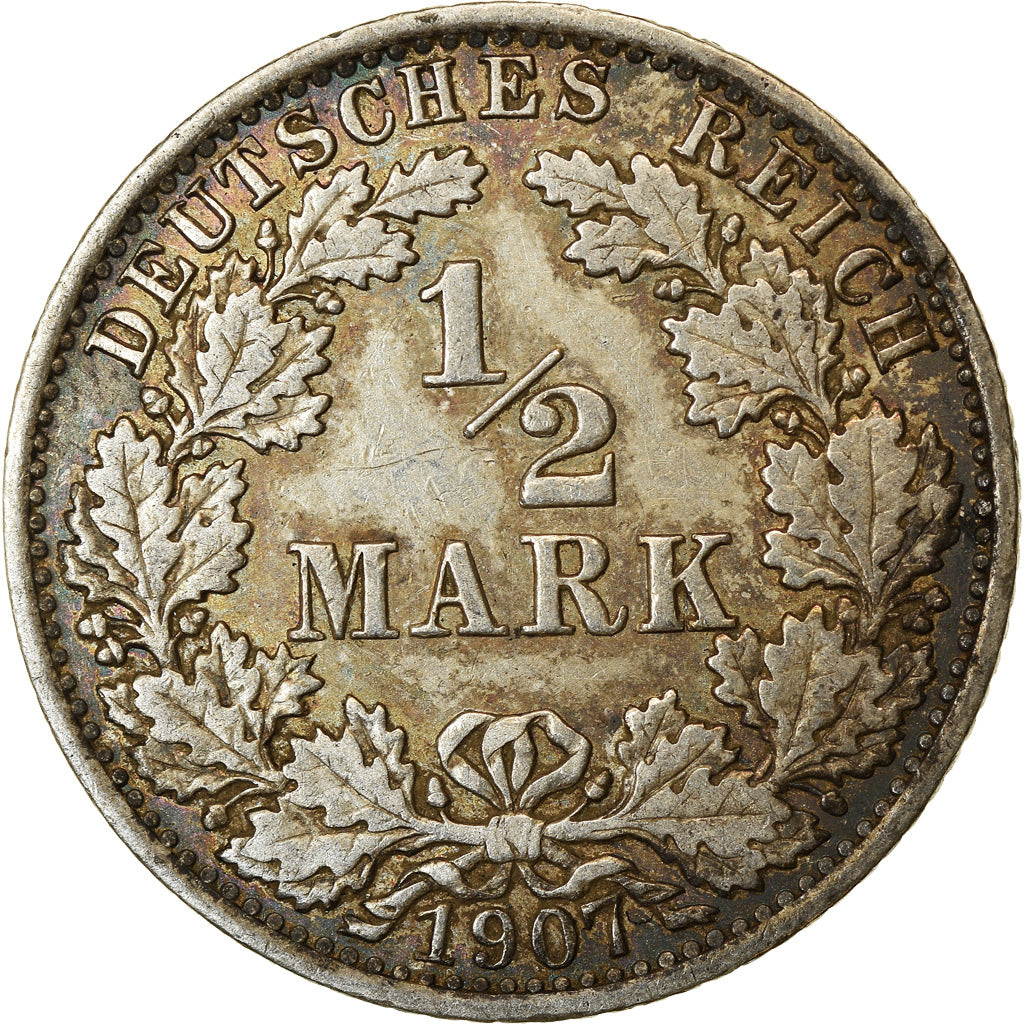 Munten, DUITSLAND - KEIZERRIJK, 1/2 Mark, 1907, Berlin, ZF+, Zilver, KM:17