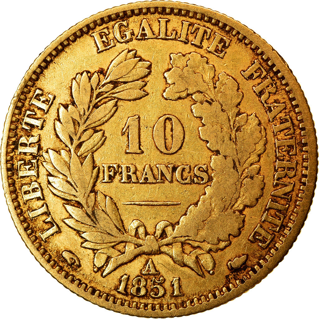 Coin, France, Cérès, 10 Francs, 1851, Paris, VF(30-35), Gold, KM:770