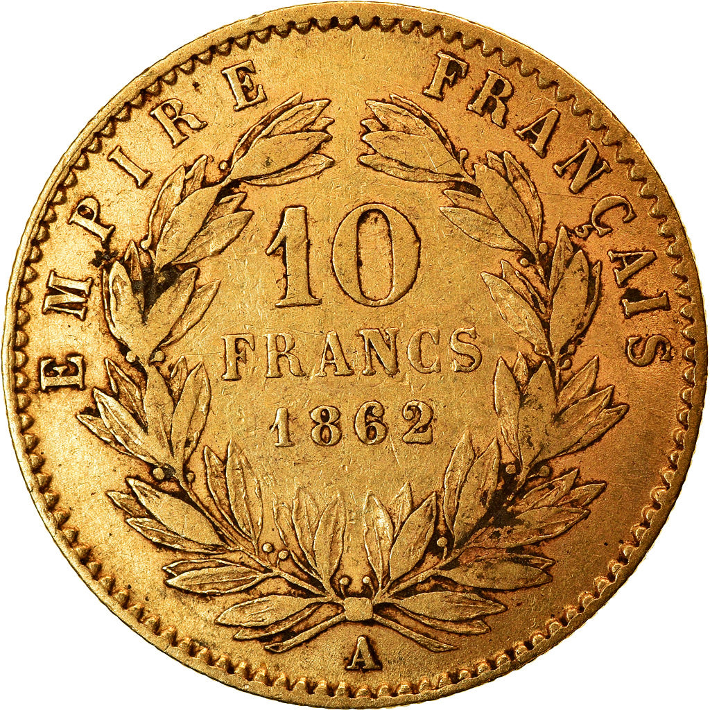 Moneda, Francia, Napoleon III, Napoléon III, 10 Francs, 1862, Paris, MBC, Oro