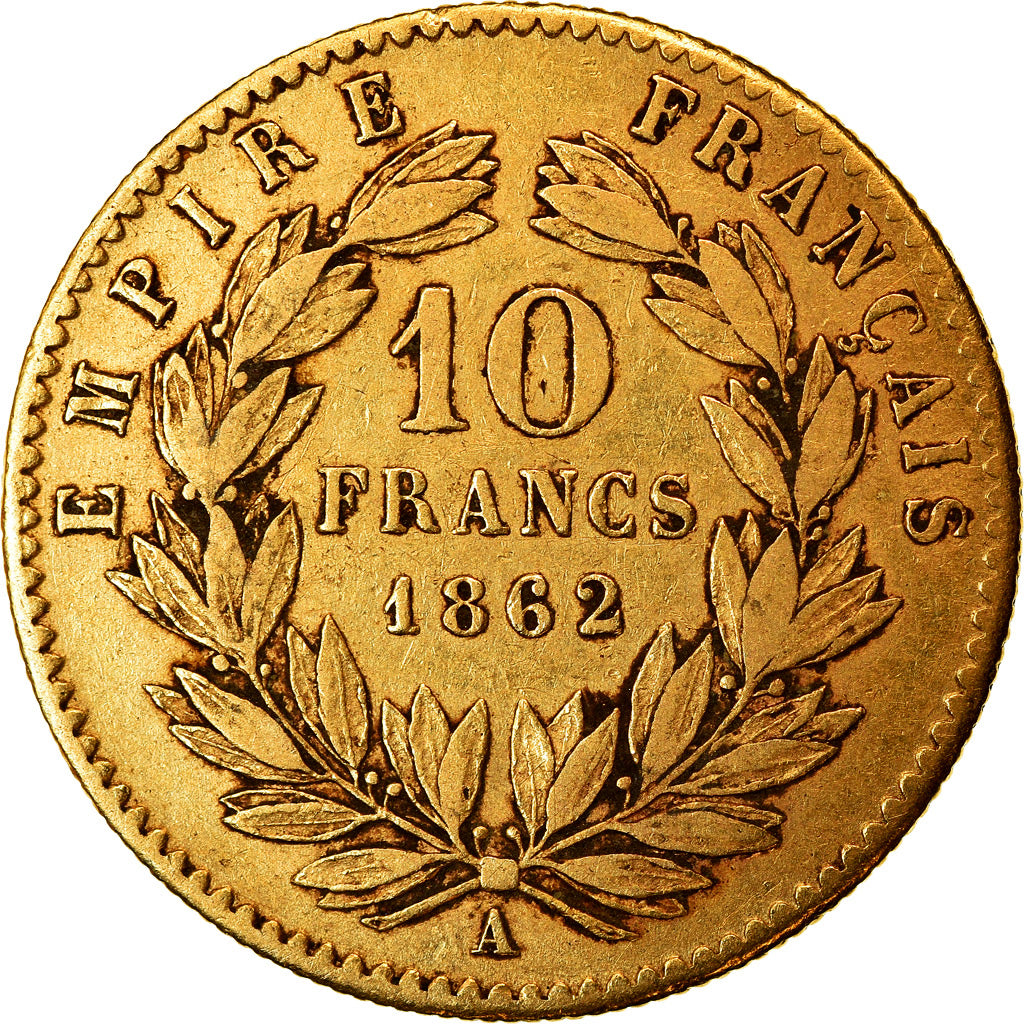 Moneda, Francia, Napoleon III, Napoléon III, 10 Francs, 1862, Paris, MBC+, Oro