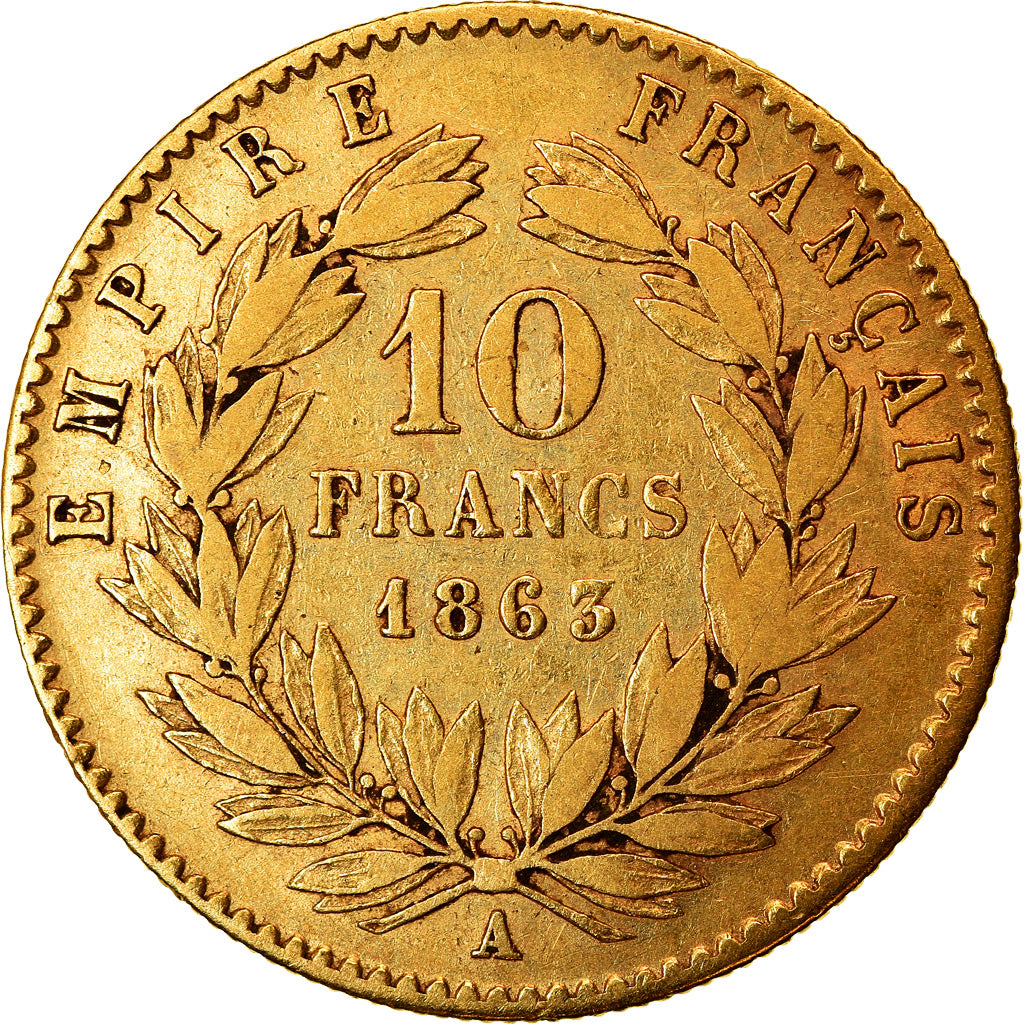Moneta, Francja, Napoleon III, Napoléon III, 10 Francs, 1863, Paris, VF(30-35)