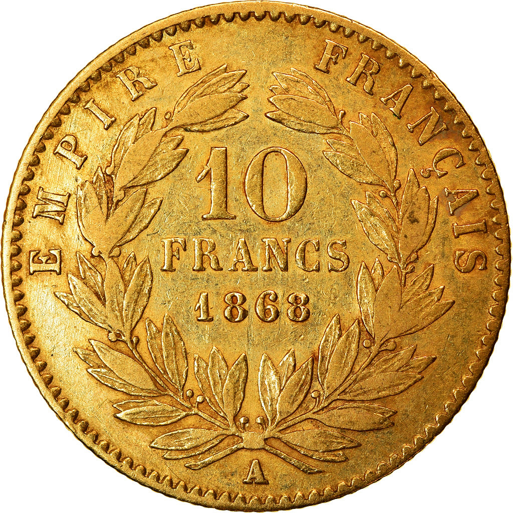 Munten, Frankrijk, 10 Francs, 1868, Paris, FR+, Goud, KM:800.1, Gadoury:1015
