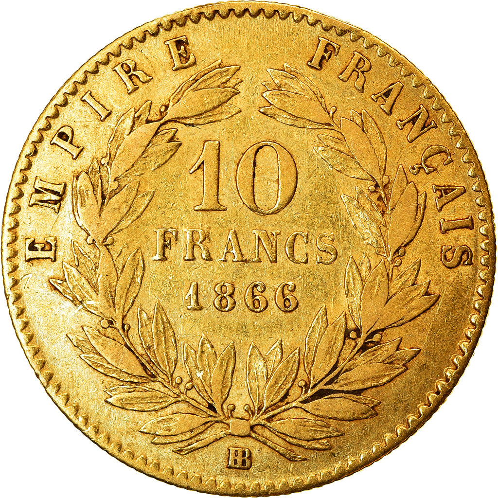 Munten, Frankrijk, Napoleon III, Napoléon III, 10 Francs, 1866, Strasbourg, ZF
