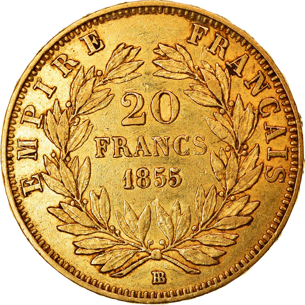Moneda, Francia, Napoleon III, Napoléon III, 20 Francs, 1855, Strasbourg, MBC