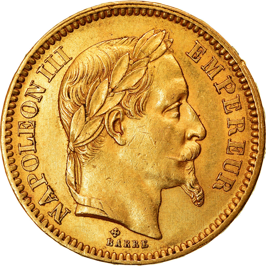 Moeda, França, Napoleon III, 20 Francs, 1865, Strasbourg, AU(50-53), Dourado