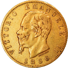 Moeda, Itália, Vittorio Emanuele II, 20 Lire, 1866, Torino, AU(50-53), Dourado