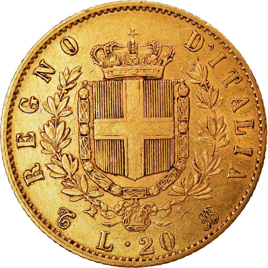 Moeda, Itália, Vittorio Emanuele II, 20 Lire, 1866, Torino, AU(50-53), Dourado