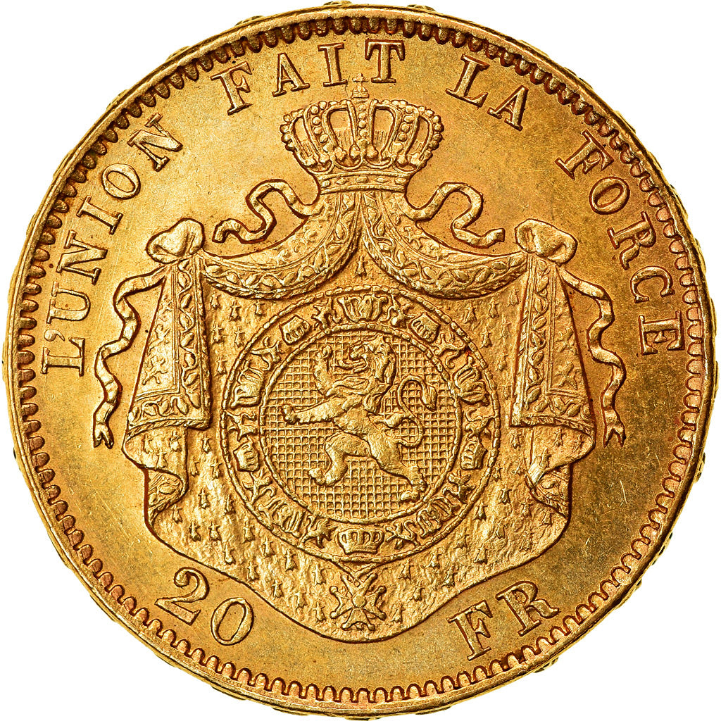 Coin, Belgium, Leopold II, 20 Francs, 20 Frank, 1882, MS(60-62), Gold, KM:37
