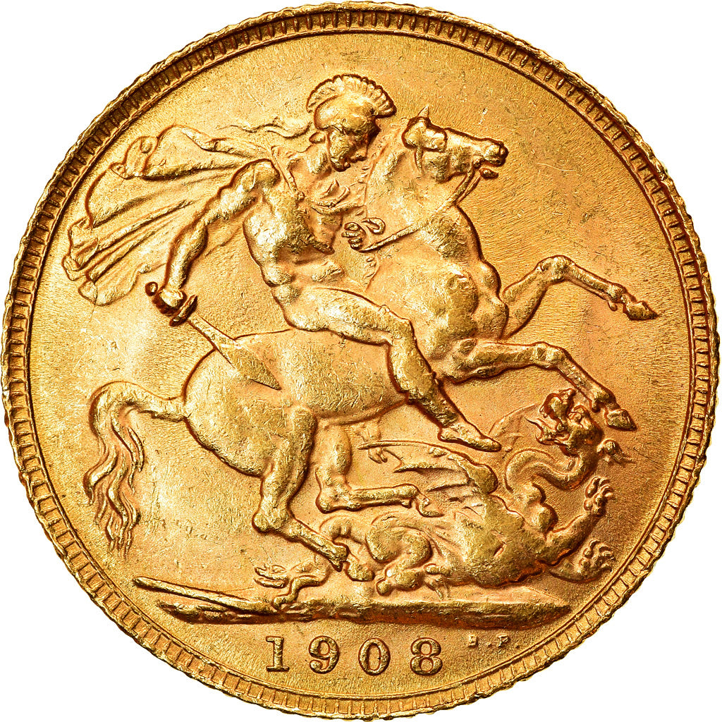 Moneta, Wielka Brytania, Edward VII, Sovereign, 1908, AU(55-58), Złoto, KM:805