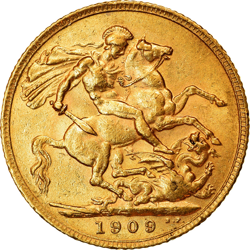 Coin, Great Britain, Edward VII, Sovereign, 1909, London, AU(50-53), Gold