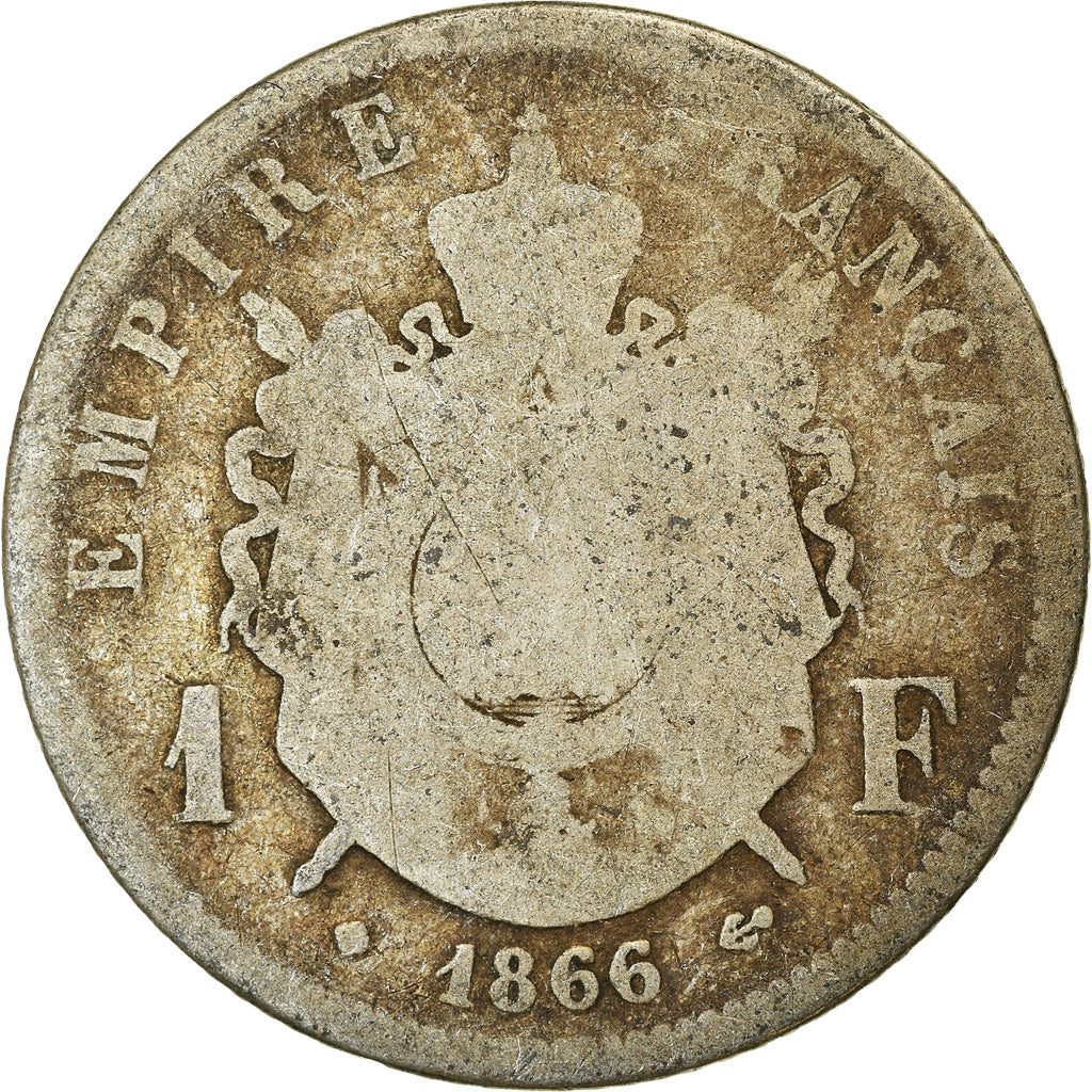 Moneta, Francia, Napoleon III, Napoléon III, Franc, 1866, Strasbourg, B+