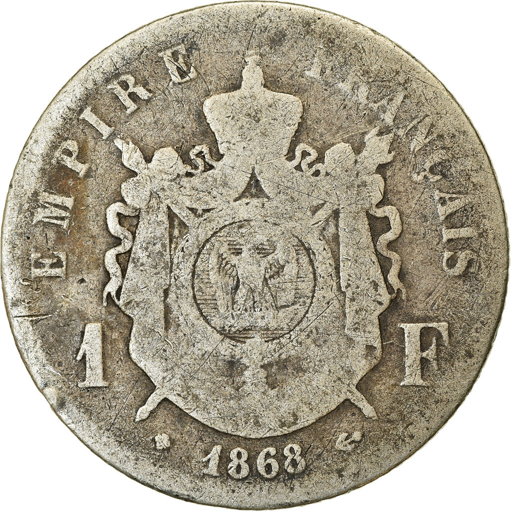 Coin, France, Napoleon III, Napoléon III, Franc, 1868, Strasbourg, F(12-15)