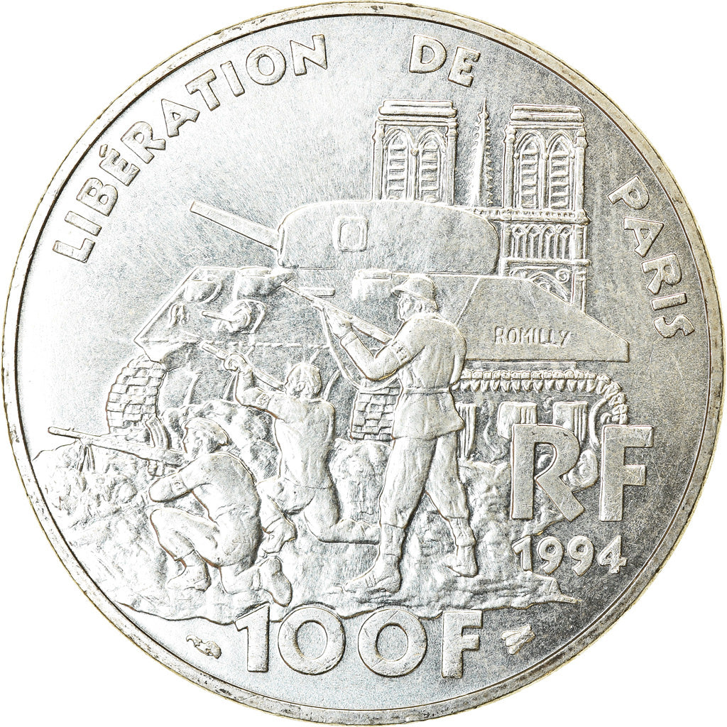 Coin, France, Libération de Paris, 100 Francs, 1994, AU(55-58), Silver