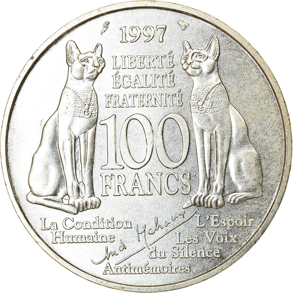 Coin, France, André Malraux, 100 Francs, 1997, MS(63), Silver, KM:1188