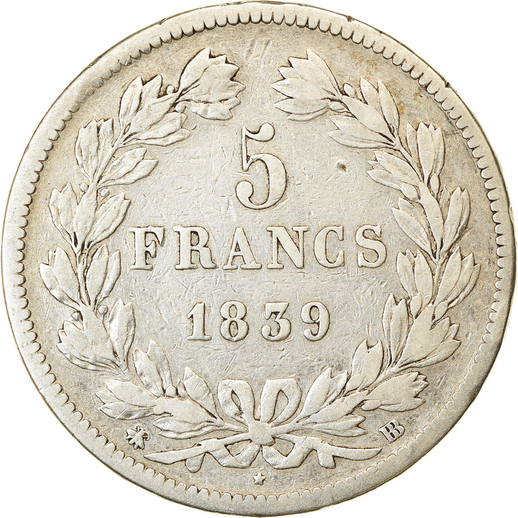 Coin, France, Louis-Philippe, 5 Francs, 1839, Strasbourg, VF(30-35), Silver