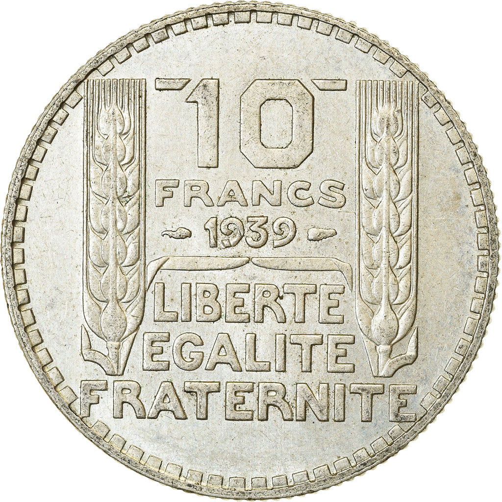 Moneta, Francja, Turin, 10 Francs, 1939, Paris, AU(50-53), Srebro, KM:878