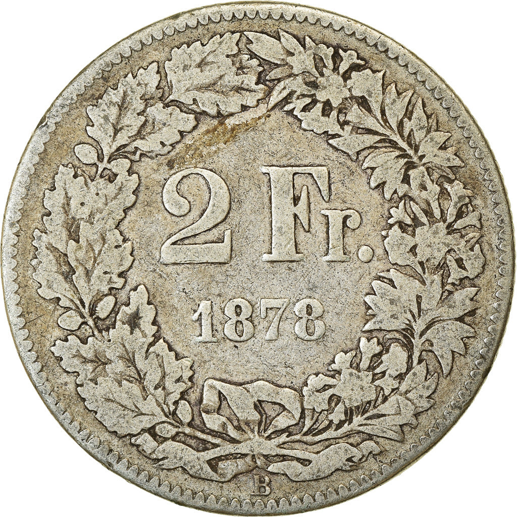 Coin, Switzerland, 2 Francs, 1878, Bern, VF(20-25), Silver, KM:21