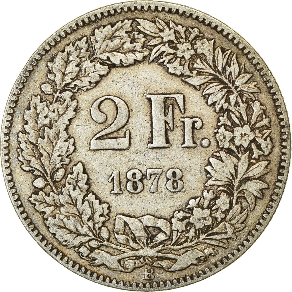 Coin, Switzerland, 2 Francs, 1878, Bern, VF(30-35), Silver, KM:21