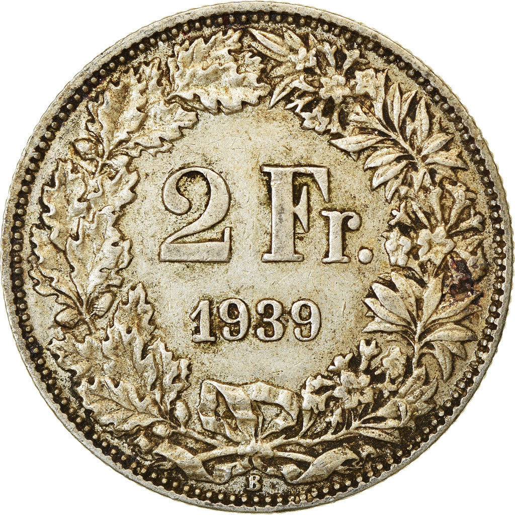 Coin, Switzerland, 2 Francs, 1939, Bern, EF(40-45), Silver, KM:21