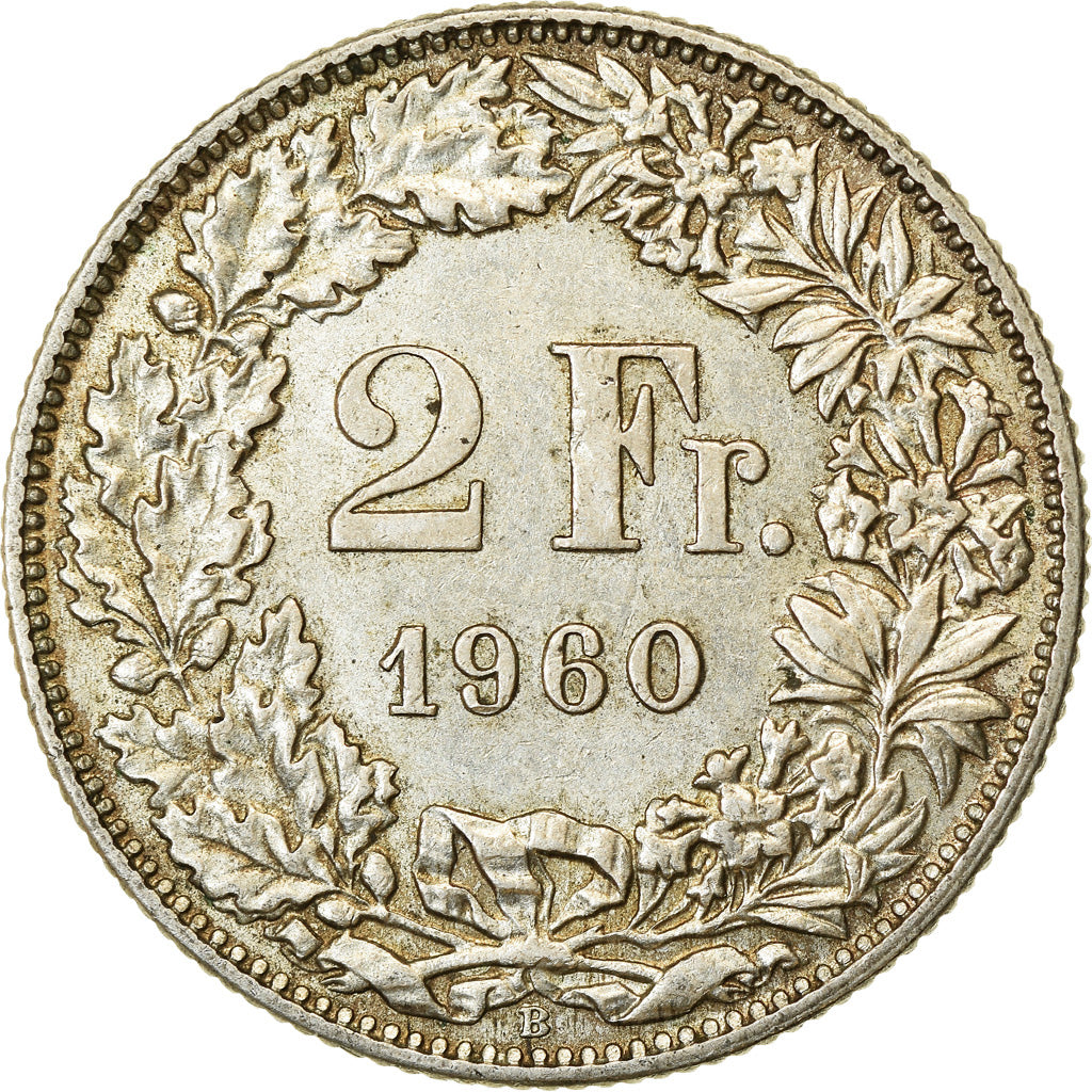 Coin, Switzerland, 2 Francs, 1960, Bern, EF(40-45), Silver, KM:21