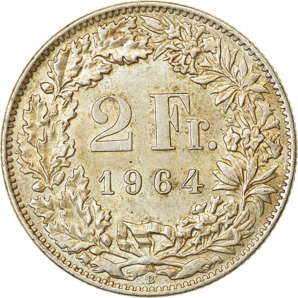 Coin, Switzerland, 2 Francs, 1964, Bern, AU(55-58), Silver, KM:21