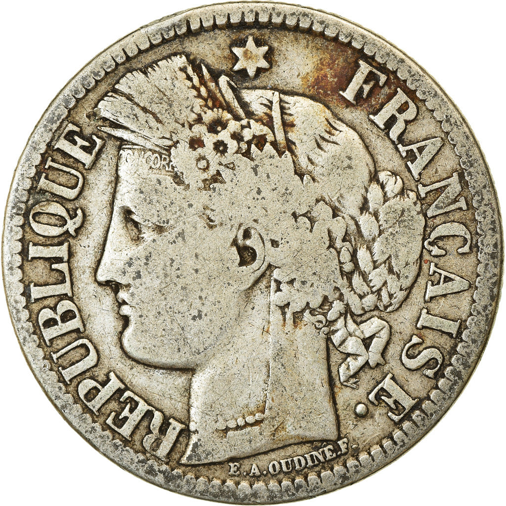 Coin, France, Cérès, 2 Francs, 1871, Bordeaux, VF(20-25), Silver, KM:816.2