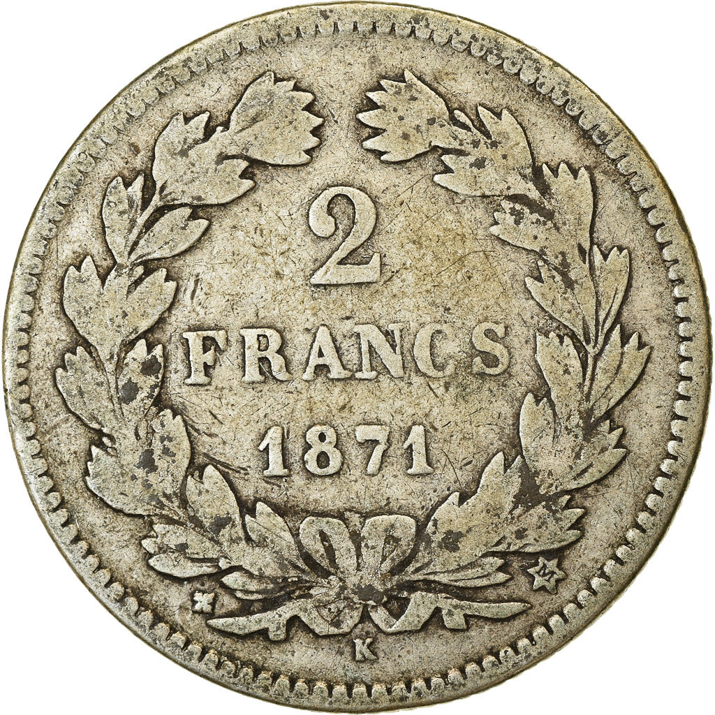 Coin, France, Cérès, 2 Francs, 1871, Bordeaux, VF(20-25), Silver, KM:816.2