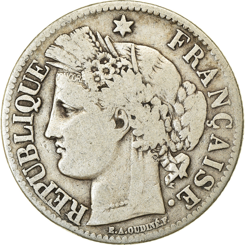 Moneta, Francia, Cérès, 2 Francs, 1871, Bordeaux, MB+, Argento, KM:817.2