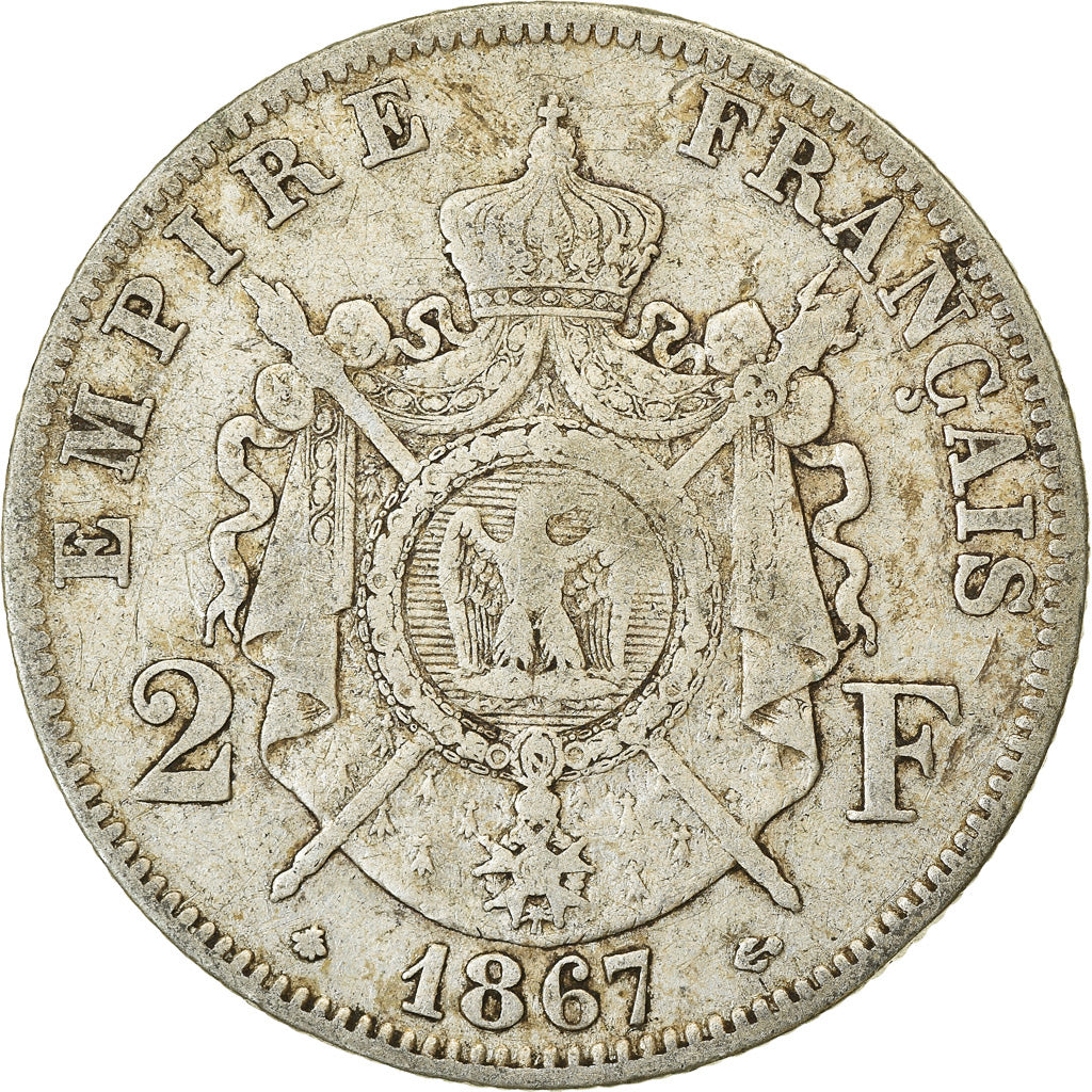 Moneta, Francja, Napoleon III, Napoléon III, 2 Francs, 1867, Paris, VF(30-35)