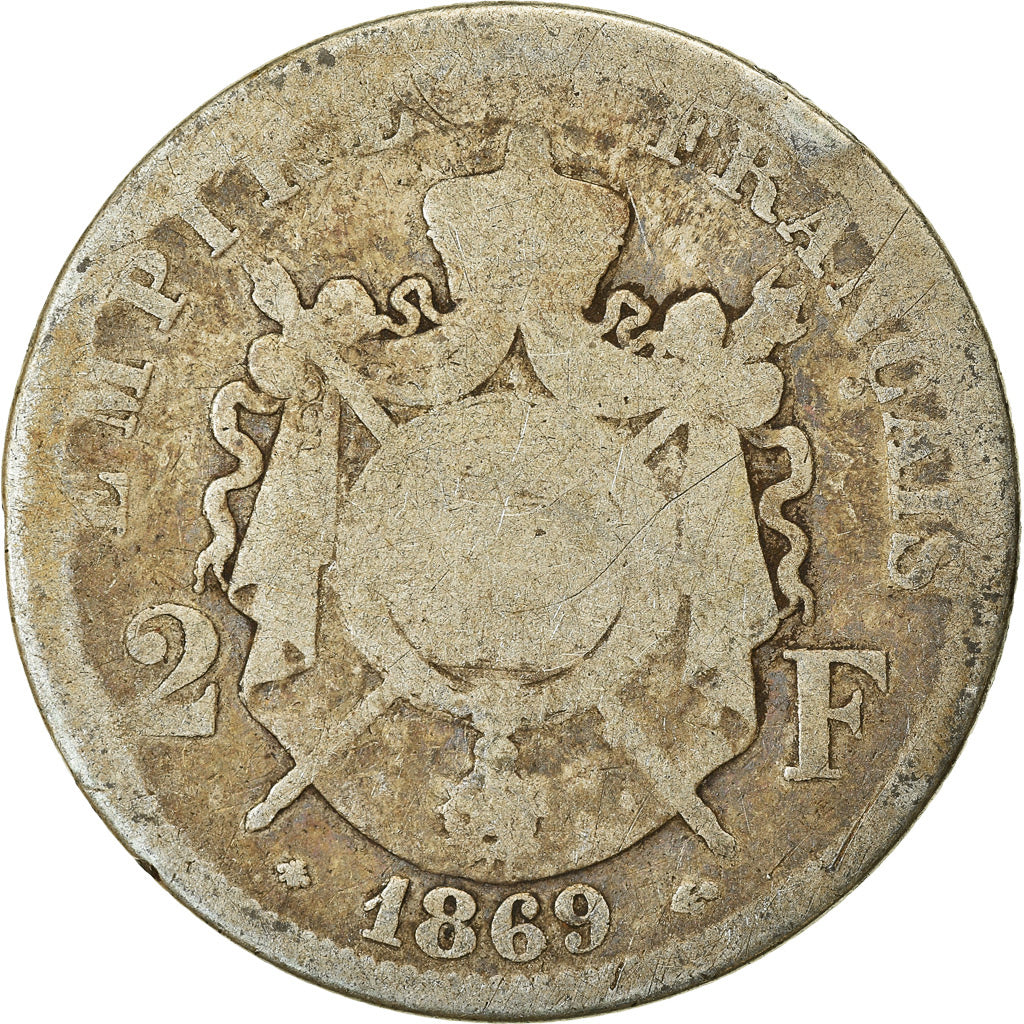 Moeda, França, Napoleon III, Napoléon III, 2 Francs, 1869, Paris, F(12-15)
