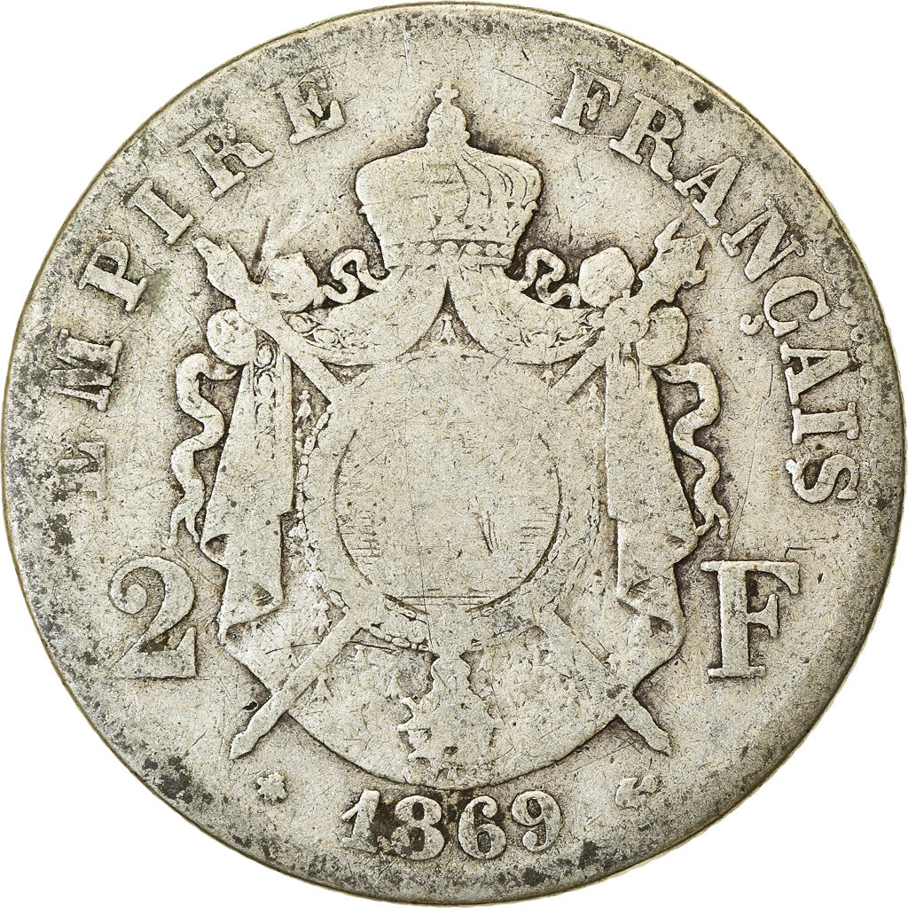 Moeda, França, Napoleon III, Napoléon III, 2 Francs, 1869, Paris, VF(20-25)
