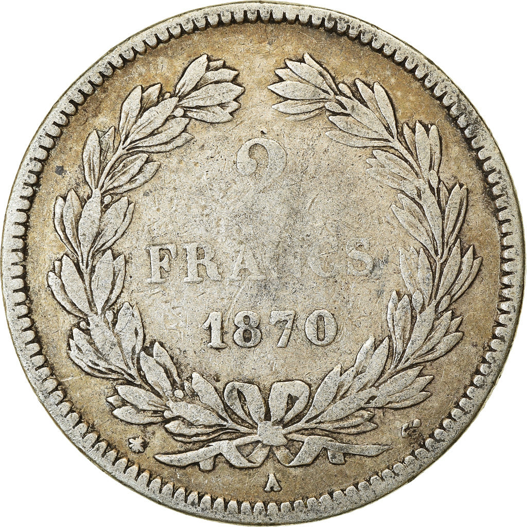 Coin, France, Cérès, 2 Francs, 1870, Paris, VF(20-25), Silver, KM:816.1, Le