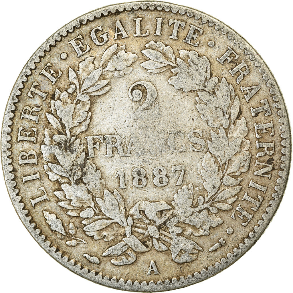 Münze, Frankreich, Cérès, 2 Francs, 1887, Paris, S, Silber, KM:817.1