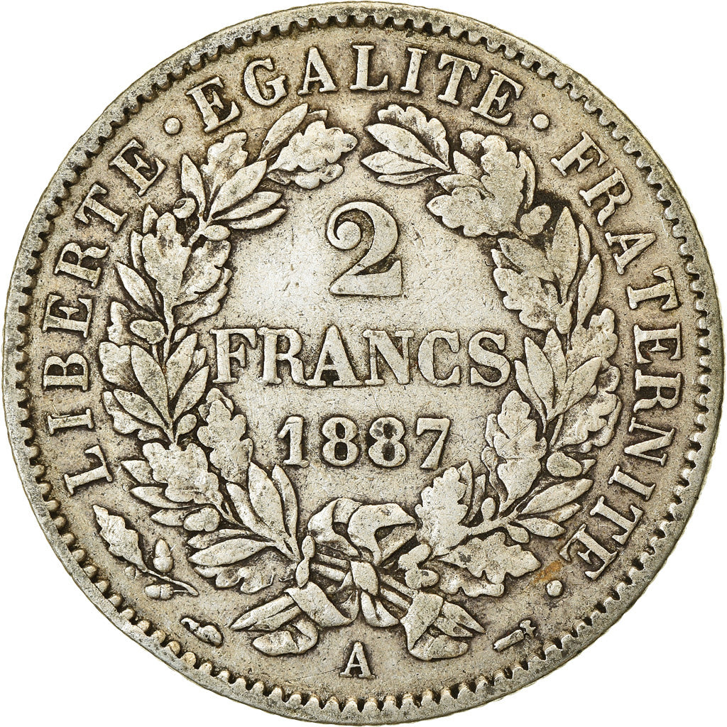 Münze, Frankreich, Cérès, 2 Francs, 1887, Paris, S+, Silber, KM:817.1