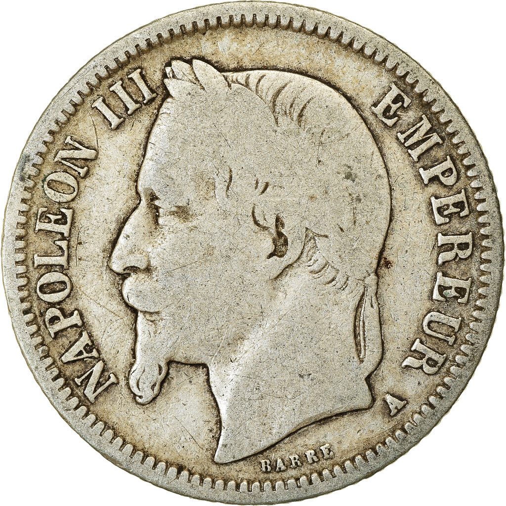 Moneda, Francia, Napoleon III, Napoléon III, Franc, 1868, Paris, BC+, Plata