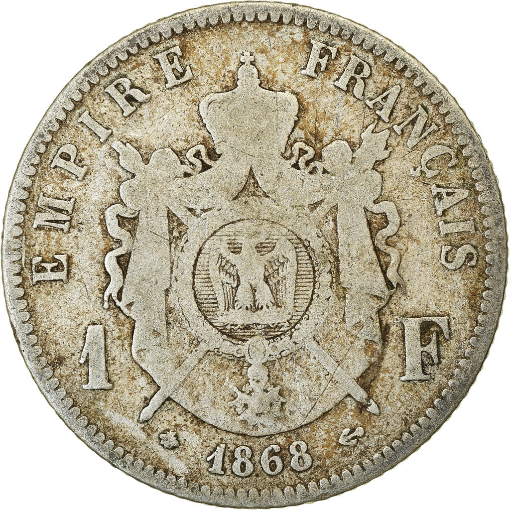 Moneda, Francia, Napoleon III, Napoléon III, Franc, 1868, Paris, BC+, Plata