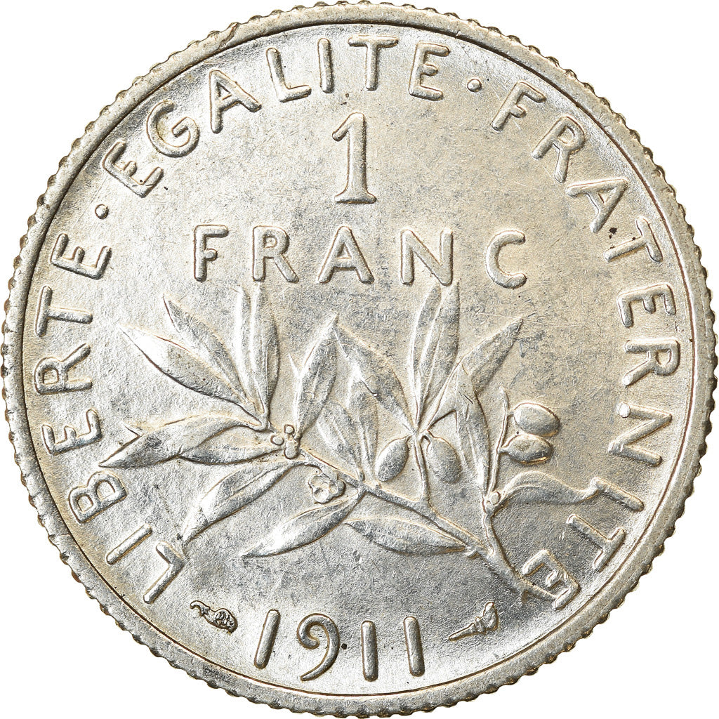 Coin, France, Semeuse, Franc, 1911, Paris, AU(55-58), Silver, KM:844.1
