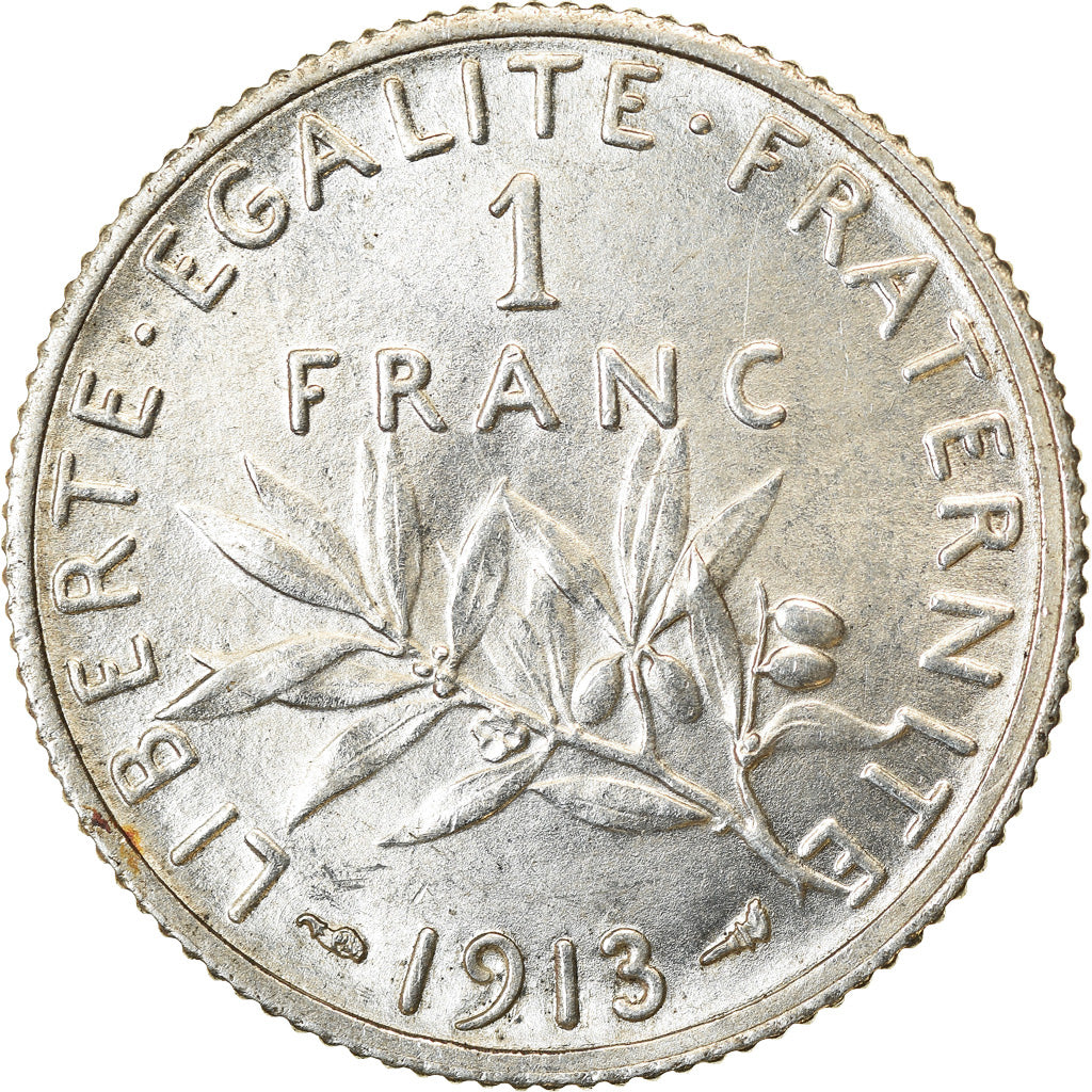Coin, France, Semeuse, Franc, 1913, Paris, MS(60-62), Silver, KM:844.1