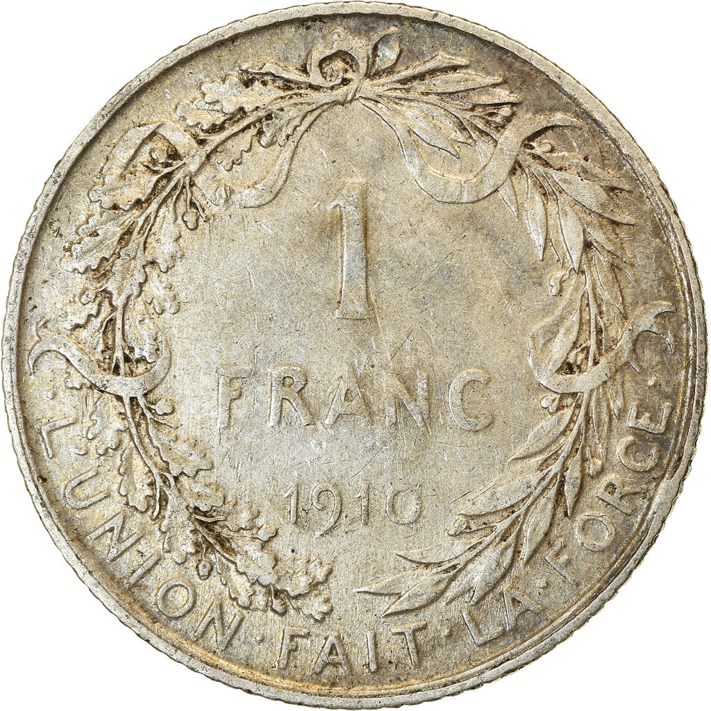 Coin, Belgium, Franc, 1910, Brussels, EF(40-45), Silver, KM:72