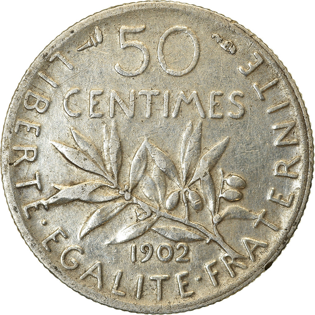Moneta, Francia, Semeuse, 50 Centimes, 1902, Paris, MB+, Argento, KM:854