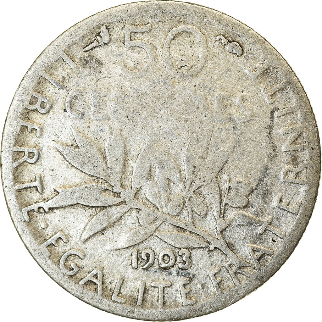 Moneda, Francia, Semeuse, 50 Centimes, 1903, Paris, BC, Plata, KM:854
