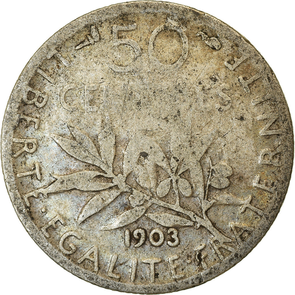 Moneta, Francia, Semeuse, 50 Centimes, 1903, Paris, B+, Argento, KM:854