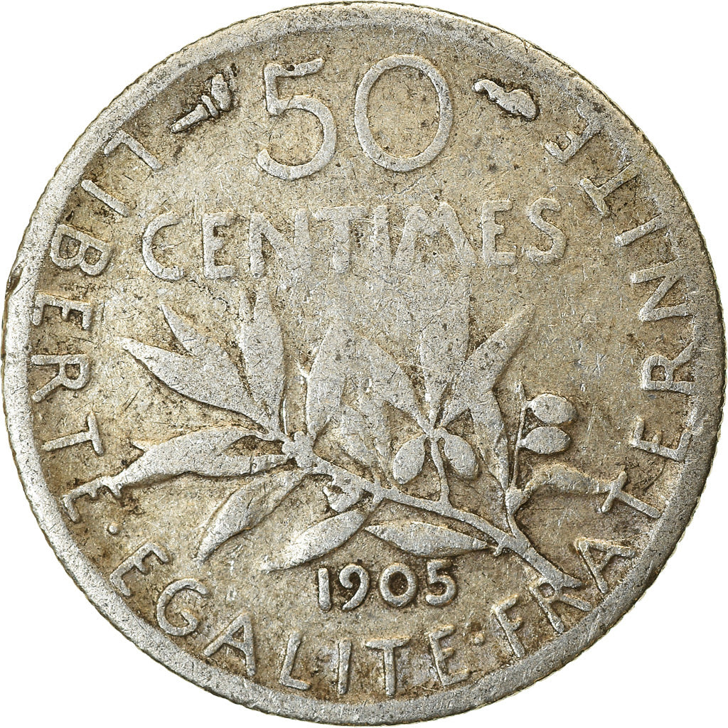 Moeda, França, Semeuse, 50 Centimes, 1905, Paris, VF(20-25), Prata, KM:854