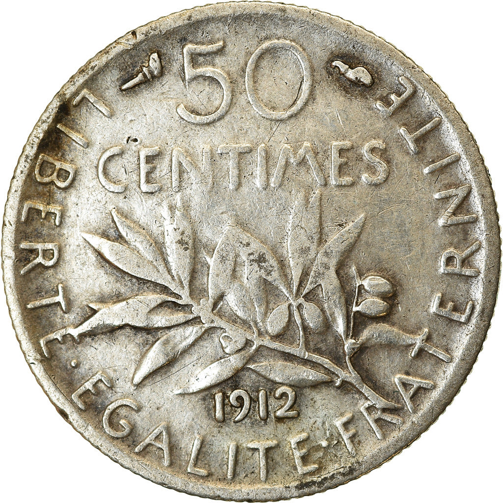 Monnaie, France, Semeuse, 50 Centimes, 1912, Paris, TTB, Argent, Gadoury:420