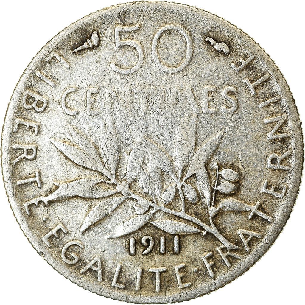 Coin, France, Semeuse, 50 Centimes, 1911, Paris, VF(20-25), Silver, KM:854
