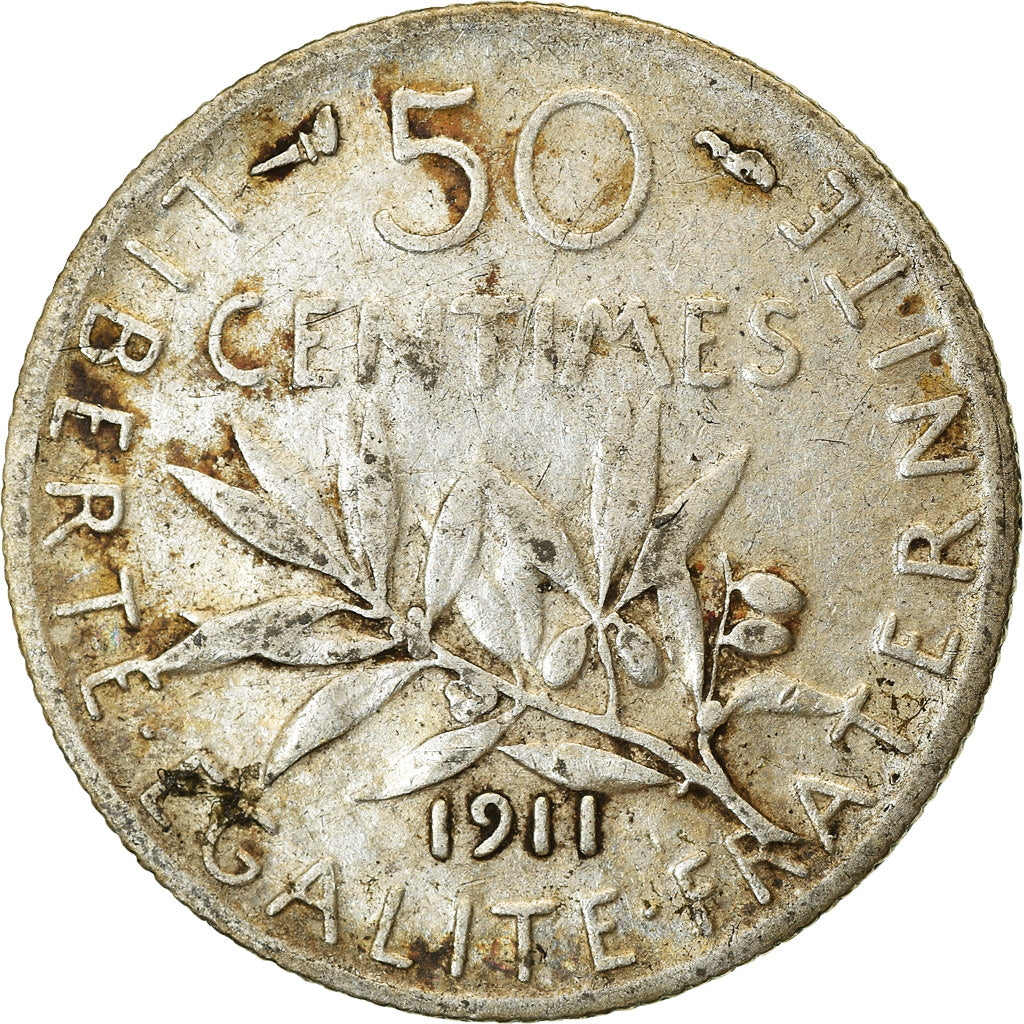 Münze, Frankreich, Semeuse, 50 Centimes, 1911, Paris, S+, Silber, KM:854