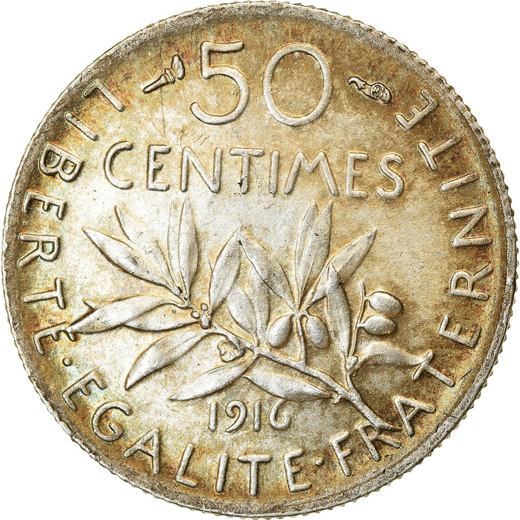 Coin, France, Semeuse, 50 Centimes, 1916, Paris, MS(63), Silver, KM:854