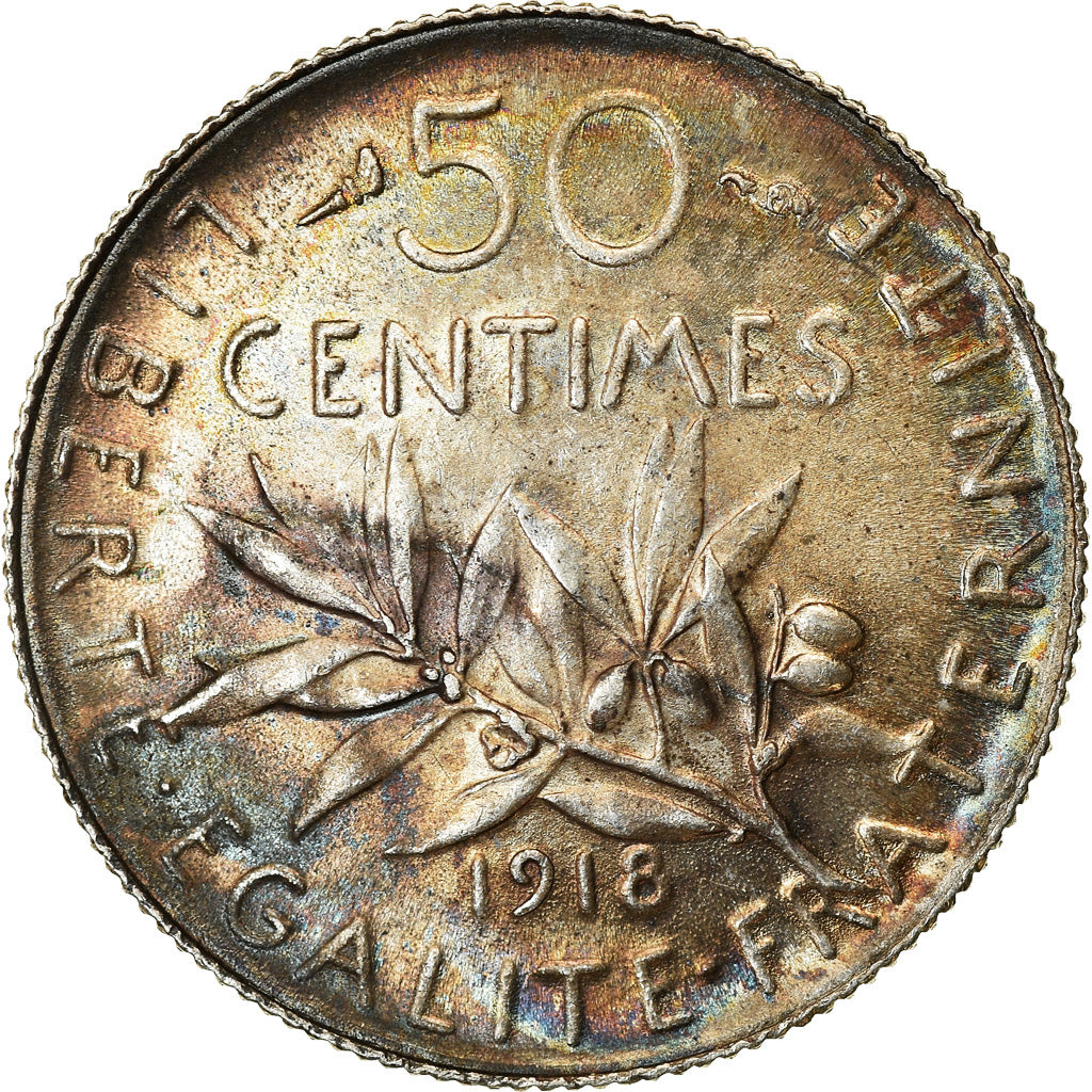 Coin, France, Semeuse, 50 Centimes, 1918, Paris, MS(63), Silver, KM:854