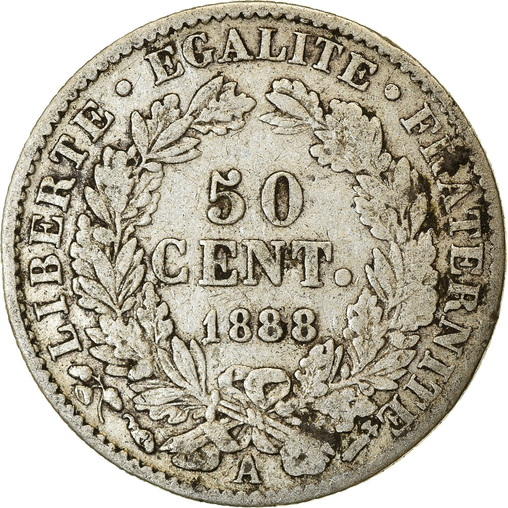 Coin, France, Cérès, 50 Centimes, 1888, Paris, VF(30-35), Silver, KM:834.1