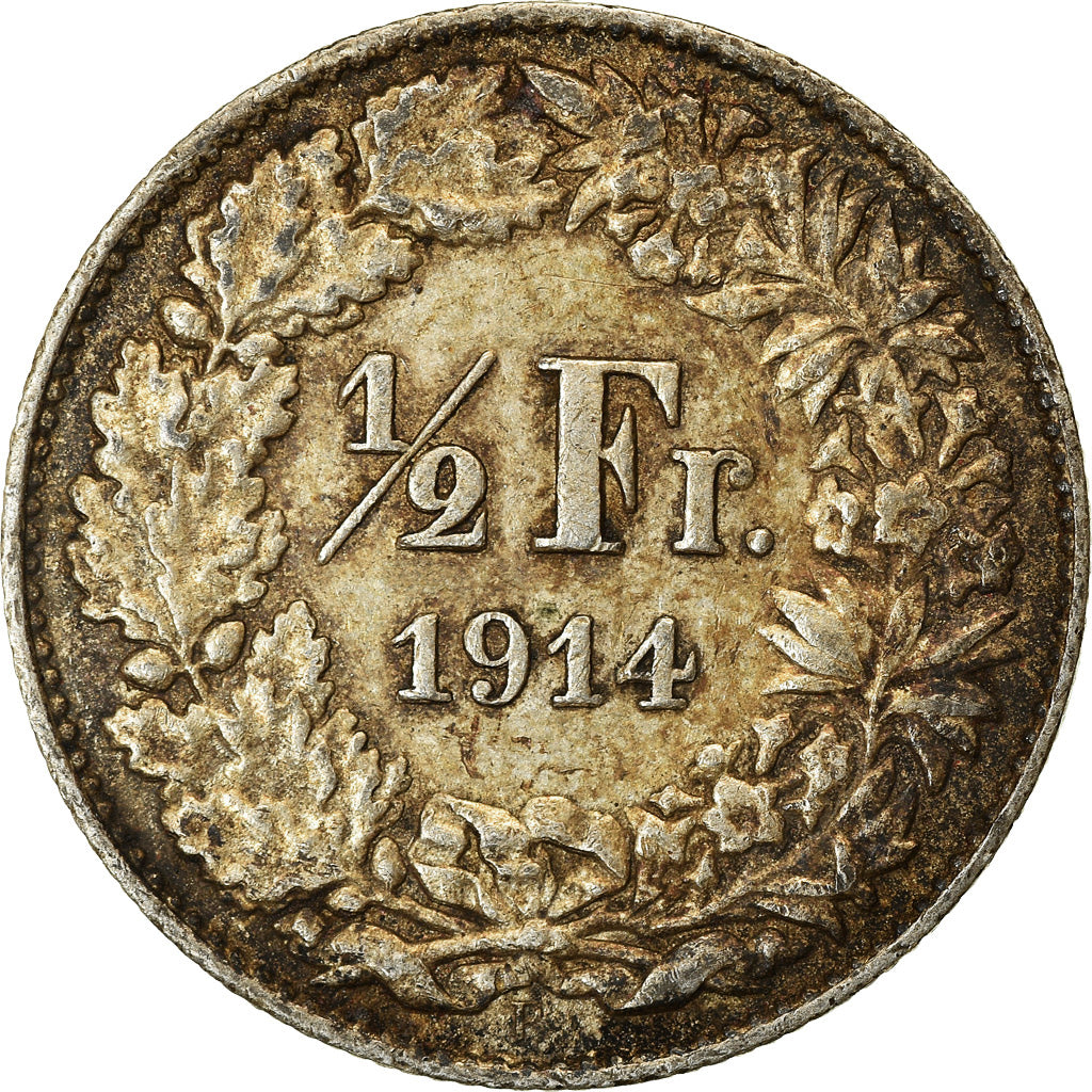 Coin, Switzerland, 1/2 Franc, 1914, Bern, AU(50-53), Silver, KM:23